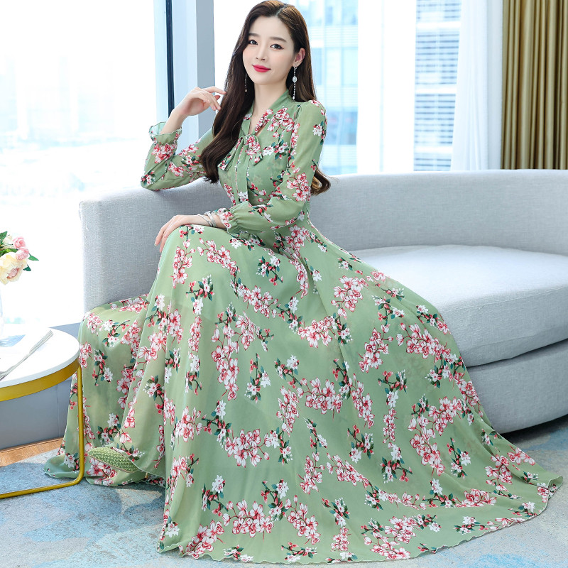 فستان نسائي صيفي وخريفي قماش شيفون