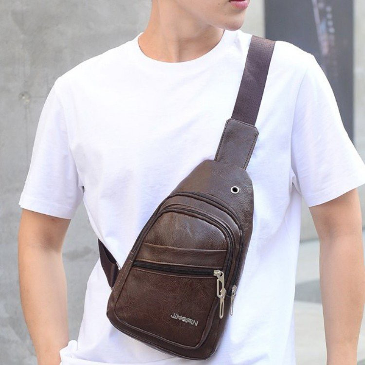 حقيبة رجالية من الجلد عالي الجودة بثلاثة جيوب مناسبة للسفر والتجوال