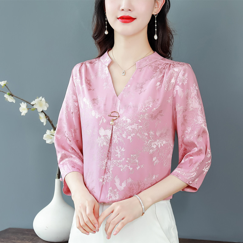 قميص نسائي حريري صيفي قماش ستن